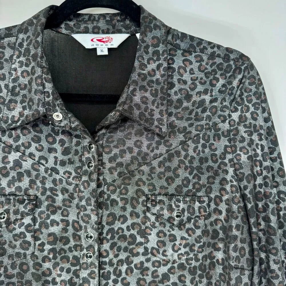 Roper Metallic Animal Print Shirt Women's XL Western Glam Indie Sleaze
